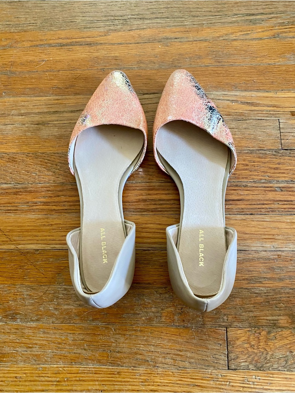 All Black Pink Snake-Print Pointed D'Orsay Flats